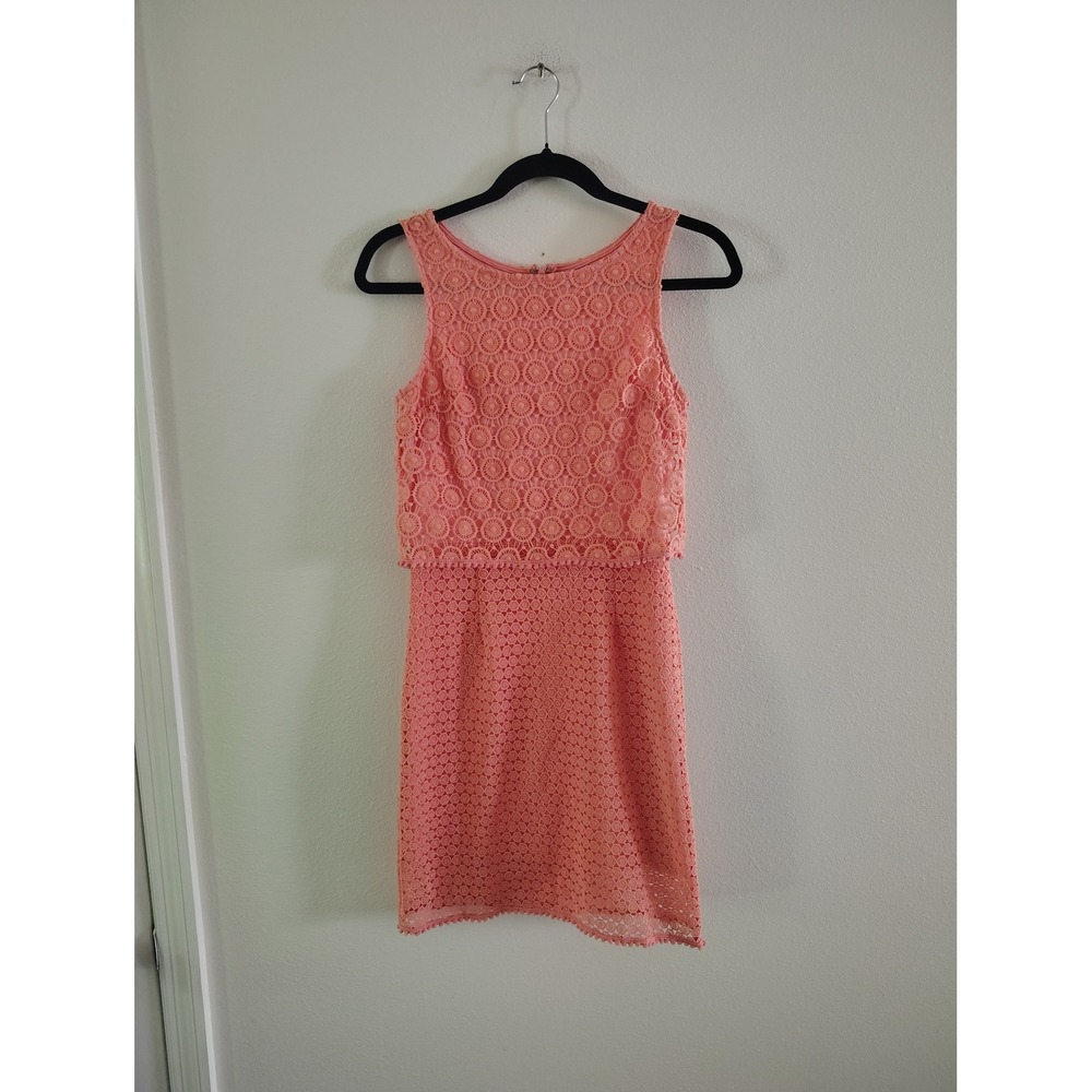 Alyx Womens Coral Peach Crochet Lace Popover Shift Dress‎ Sleeveless Small
